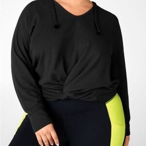 Fabletics Large Activewear Hoodie Twist-Front Black Long‎ Sleeve Top